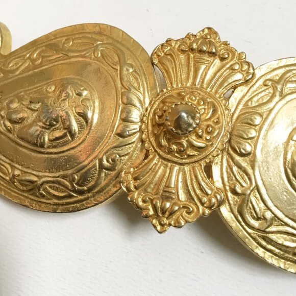 Vintage Alexis Kirk Gold Tone Etruscan Solider Runway Two Piece Belt Buckle - Picture 4 of 12